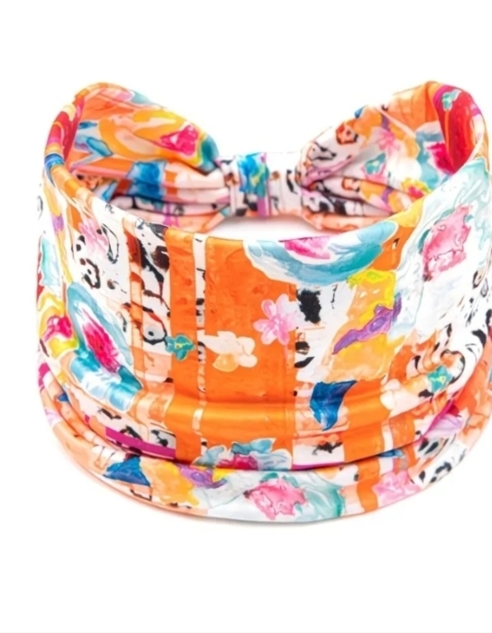 Bohemian Style Bright Floral Orange Multicolor Wide Knotted Headband. NEW!